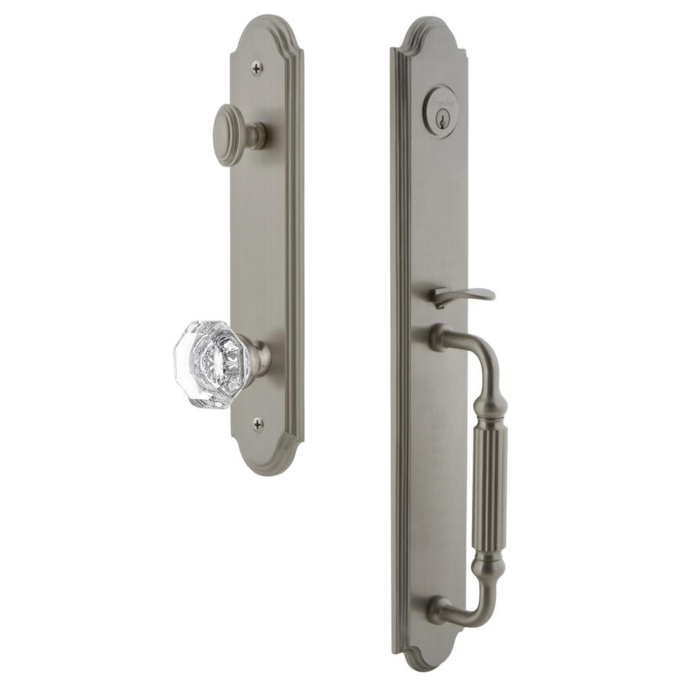 Grandeur by Nostalgic Warehouse ARCFGRCHM Arc One-Piece Handleset with F Grip and Chambord Knob in Satin Nickel